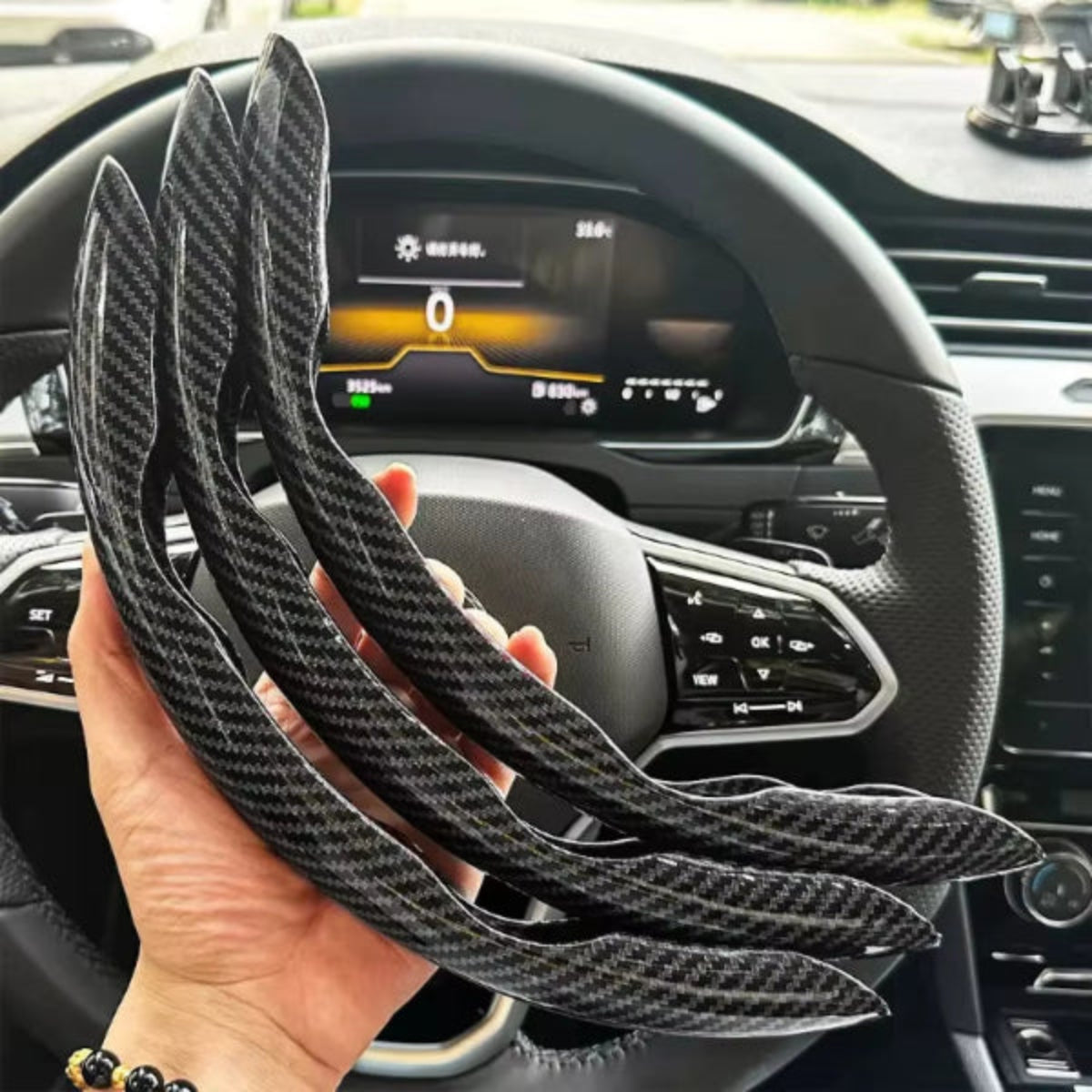 3PCS Laser Carbon Fiber Silicone Car round Steering Wheel Cover Fiber Leather Wheel Booster Auto Cover Non-Slip Universal Parts