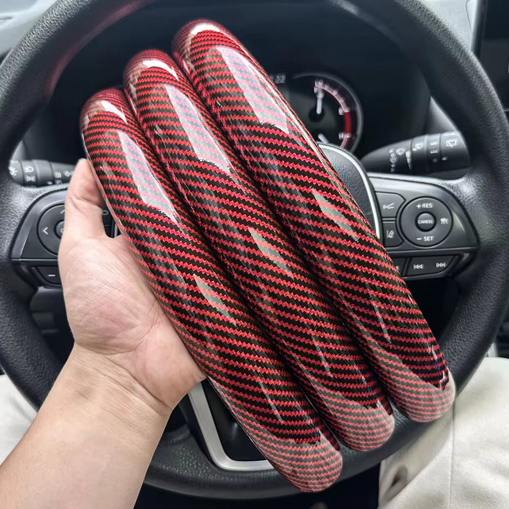 3PCS Laser Carbon Fiber Silicone Car round Steering Wheel Cover Fiber Leather Wheel Booster Auto Cover Non-Slip Universal Parts