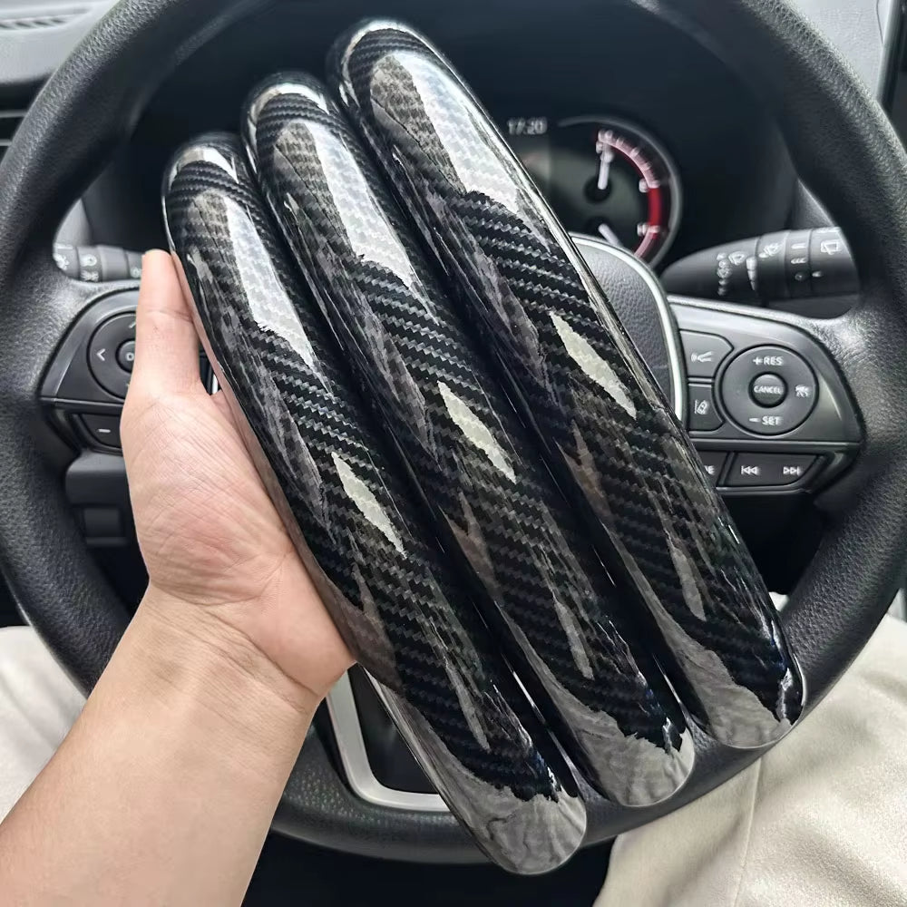 3PCS Laser Carbon Fiber Silicone Car round Steering Wheel Cover Fiber Leather Wheel Booster Auto Cover Non-Slip Universal Parts