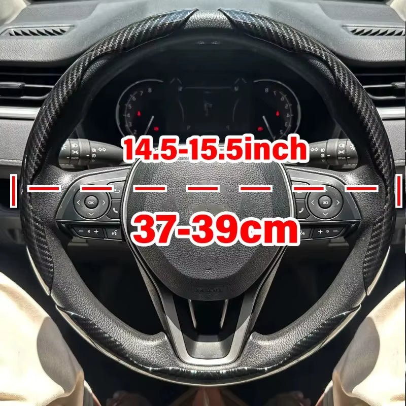 3PCS Laser Carbon Fiber Silicone Car round Steering Wheel Cover Fiber Leather Wheel Booster Auto Cover Non-Slip Universal Parts
